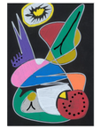 Abstract artwork with colorful shapes and patterns on a black background