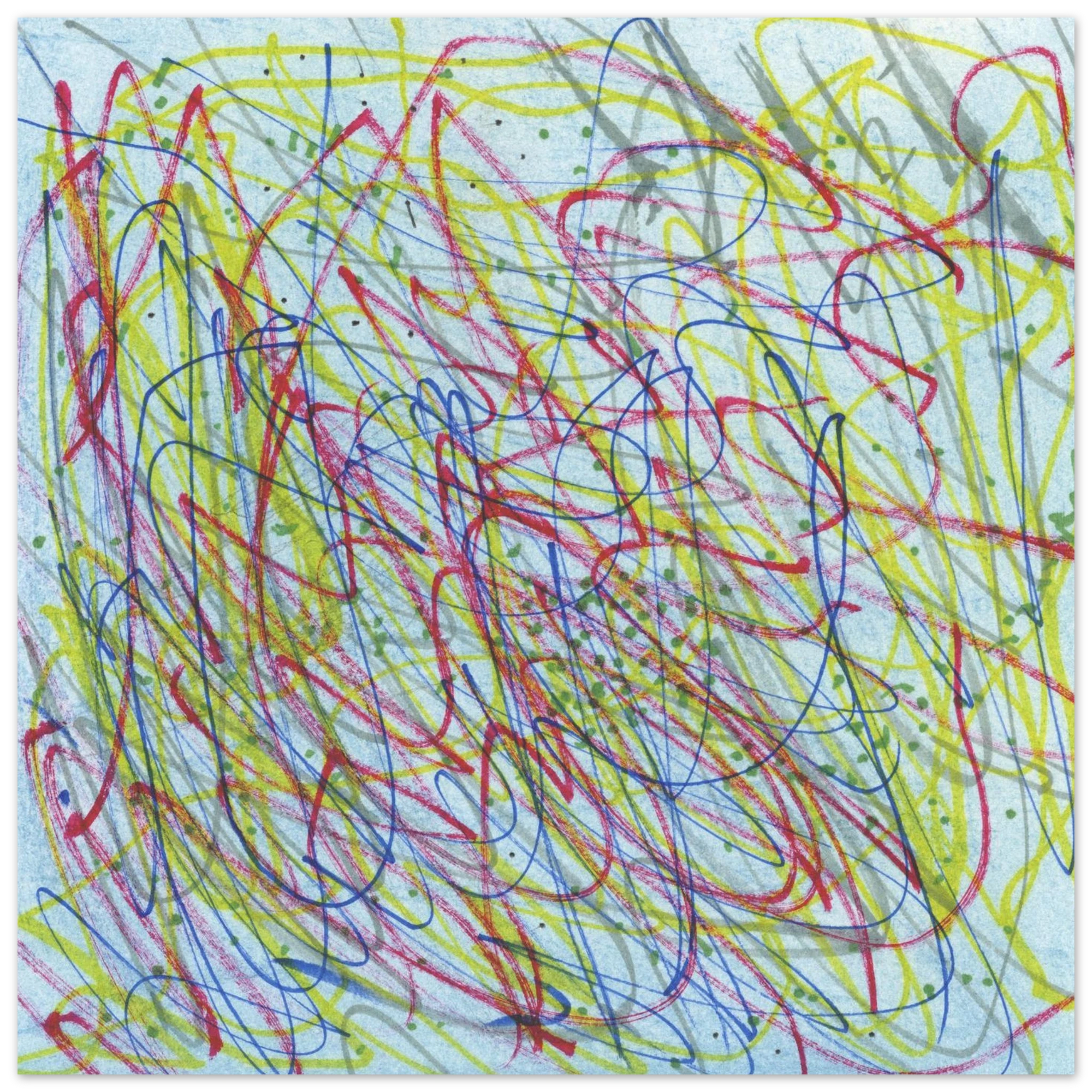 Abstract drawing with colorful lines on a blue background