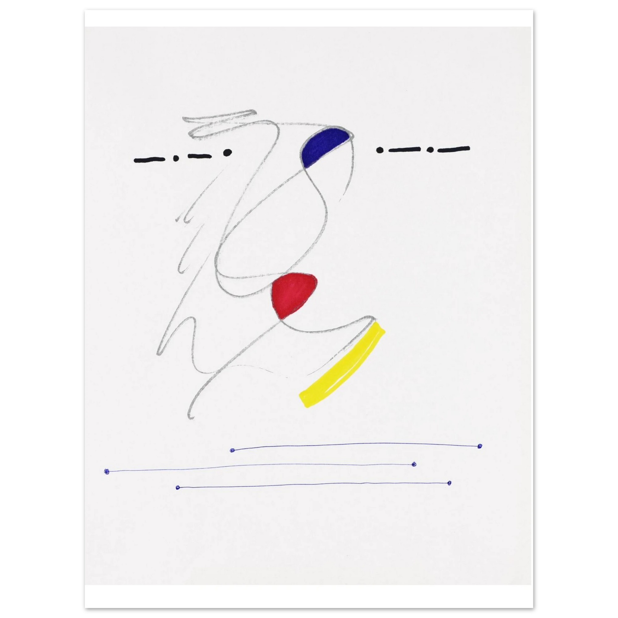 Abstract line art of a face with colored shapes on a white background