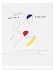Abstract line art of a face with colored shapes on a white background